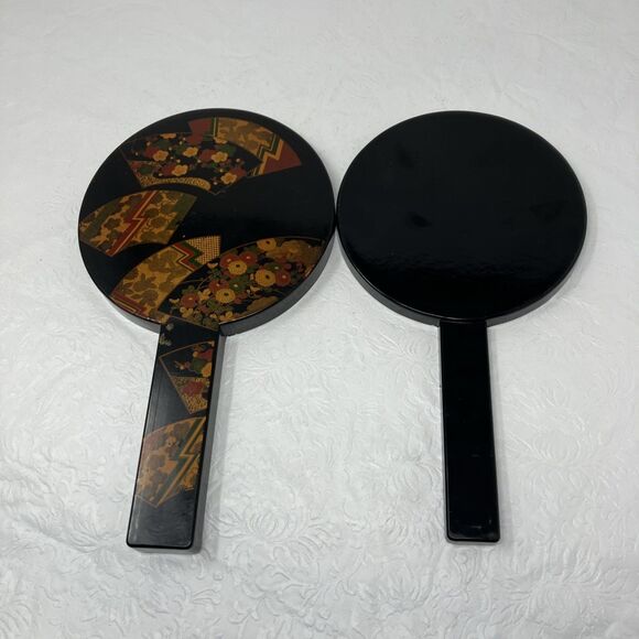VTG Otagiri Nesting Double Hand Mirror Handles Black Lacquer 11” Diameter Japan - Picture 5 of 10